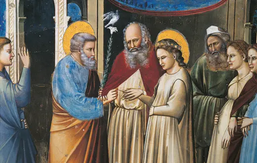 Giotto, Zaślubiny Marii (detal z cyklu fresków: św. Józef z kwitnącą laską), ok. 1304–1306, Kaplica Scrovegnich, Padwa, Włochy | fot. Hulton Fine Art Collection/Getty Images