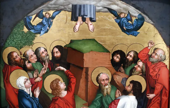 Martin Schongauer, Święto Wniebowstąpienia Jezusa Chrystusa, olej na desce, koniec XV w. Colmar, Francja. Wniebowstąpienie nie może być rozumiane jako zwykłe „odejście” czy „rozstanie się” z uczniami – wręcz przeciwnie, tajemnicze odejście Chrystusa oznacza nową formę Jego bliskości | fot. Godong/Universal Images Group/Getty Images Martin Schongauer, Święto Wniebowstąpienia Jezusa Chrystusa, olej na desce, koniec XV w. Colmar, Francja. Wniebowstąpienie nie może być rozumiane jako zwykłe „odejście” czy „rozstanie się” z uczniami – wręcz przeciwnie, tajemnicze odejście Chrystusa oznacza nową formę Jego bliskości | fot. Godong/Universal Images Group/Getty Images