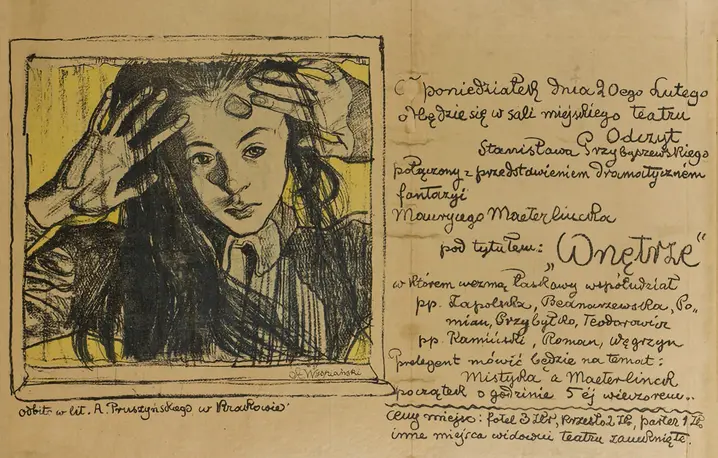 Narodziny plakatu: Stanisław Wyspiański, praca anonsująca sztukę Wnętrze Maurice'a Maeterlincka, 1899 r. | fot. Wikipedia Narodziny plakatu: Stanisław Wyspiański, praca anonsująca sztukę Wnętrze Maurice'a Maeterlincka, 1899 r. | fot. Wikipedia