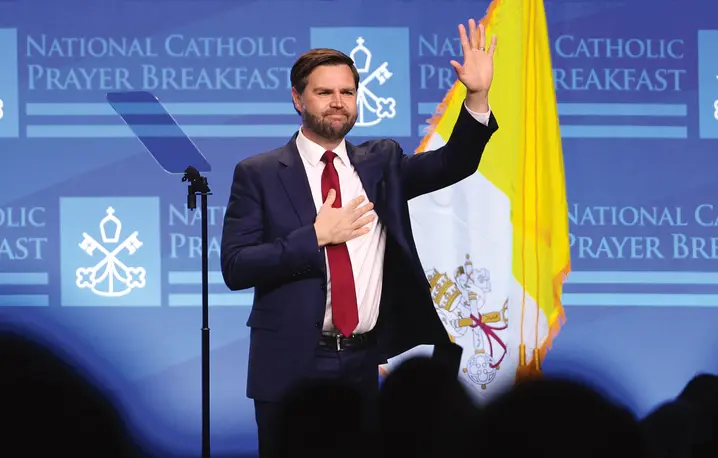 Wiceprezydent USA J.D. Vance podczas 20. dorocznego Narodowego Katolickiego Śniadania Modlitewnego w Waszyngtonie, 28 lutego 2025 r. | fot. Ting Shen/AFP/East News Wiceprezydent USA J.D. Vance podczas 20. dorocznego Narodowego Katolickiego Śniadania Modlitewnego w Waszyngtonie, 28 lutego 2025 r. | fot. Ting Shen/AFP/East News